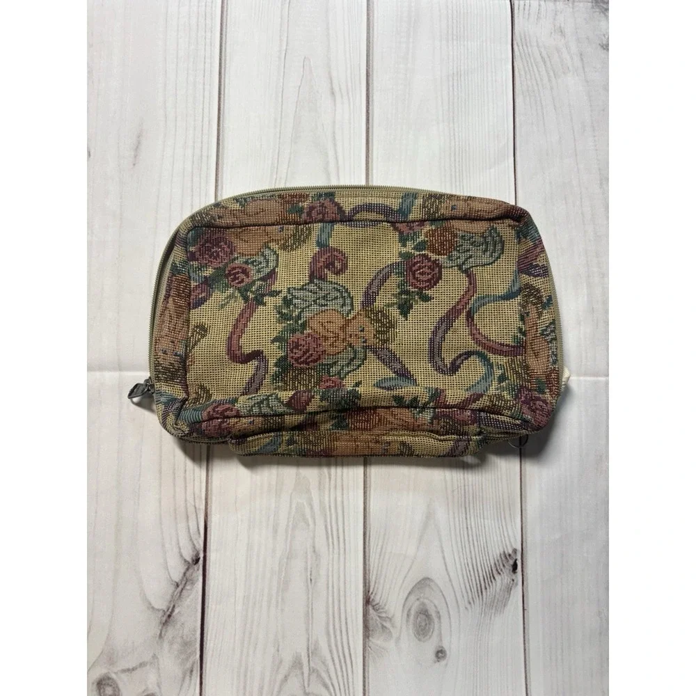 Vintage Gregg Bible Cover Zipper Fabric Bag Case Floral Tapestry Print Angel